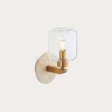 Natural Travertine, Vintage Brass & Clear Glass
