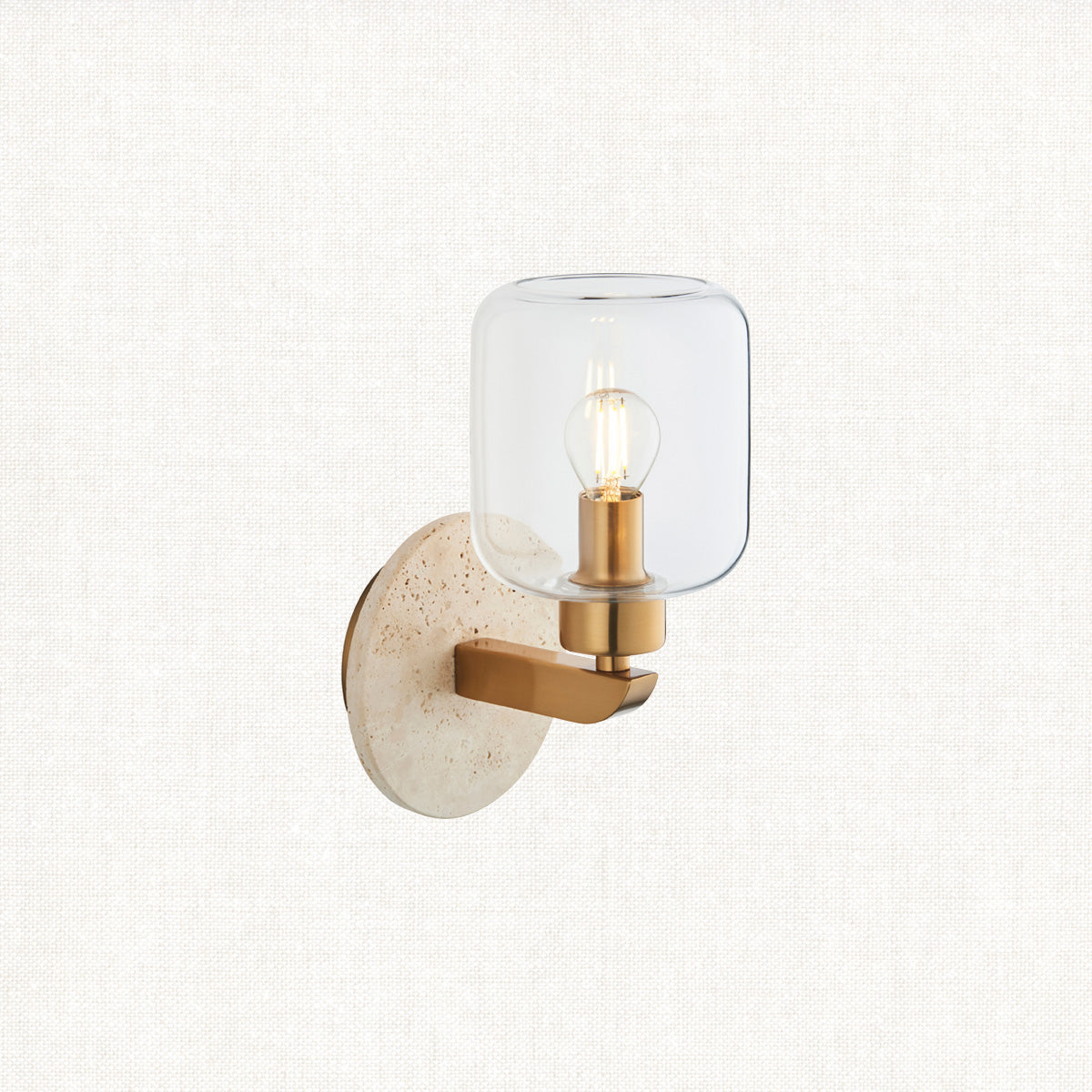 Natural Travertine, Vintage Brass & Clear Glass