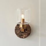 Dark Brown Emperador Marble, Vintage Brass & Clear Glass