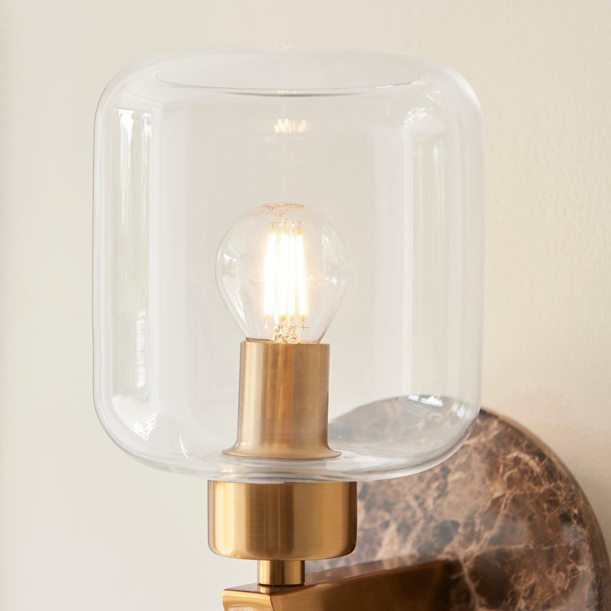 Dark Brown Emperador Marble, Vintage Brass & Clear Glass