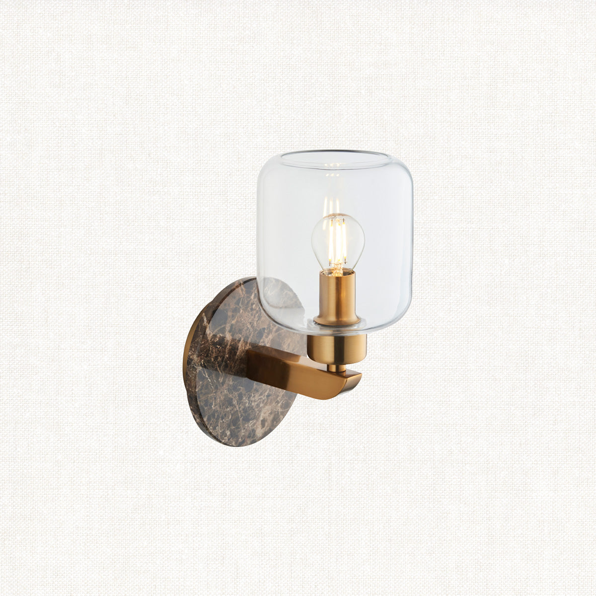 Dark Brown Emperador Marble, Vintage Brass & Clear Glass