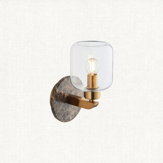 Dark Brown Emperador Marble, Vintage Brass & Clear Glass