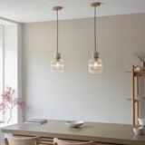 Natural Travertine, Vintage Brass & Clear Ribbed Glass