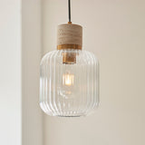 Natural Travertine, Vintage Brass & Clear Ribbed Glass