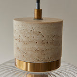 Natural Travertine, Vintage Brass & Clear Ribbed Glass