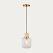 Natural Travertine, Vintage Brass & Clear Ribbed Glass