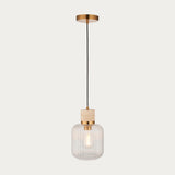 Natural Travertine, Vintage Brass & Clear Ribbed Glass