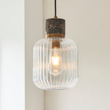 Dark Brown Emperador Marble, Vintage Brass & Clear Ribbed Glass