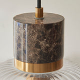 Dark Brown Emperador Marble, Vintage Brass & Clear Ribbed Glass