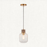 Dark Brown Emperador Marble, Vintage Brass & Clear Ribbed Glass