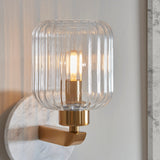 White Volakas Marble, Vintage Brass & Clear Ribbed Glass