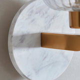 White Volakas Marble, Vintage Brass & Clear Ribbed Glass