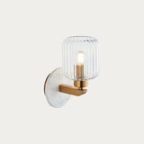 White Volakas Marble, Vintage Brass & Clear Ribbed Glass