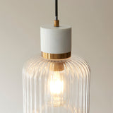 White Volakas Marble, Vintage Brass & Clear Ribbed Glass