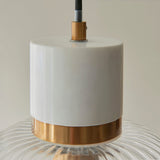White Volakas Marble, Vintage Brass & Clear Ribbed Glass