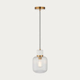 White Volakas Marble, Vintage Brass & Clear Ribbed Glass