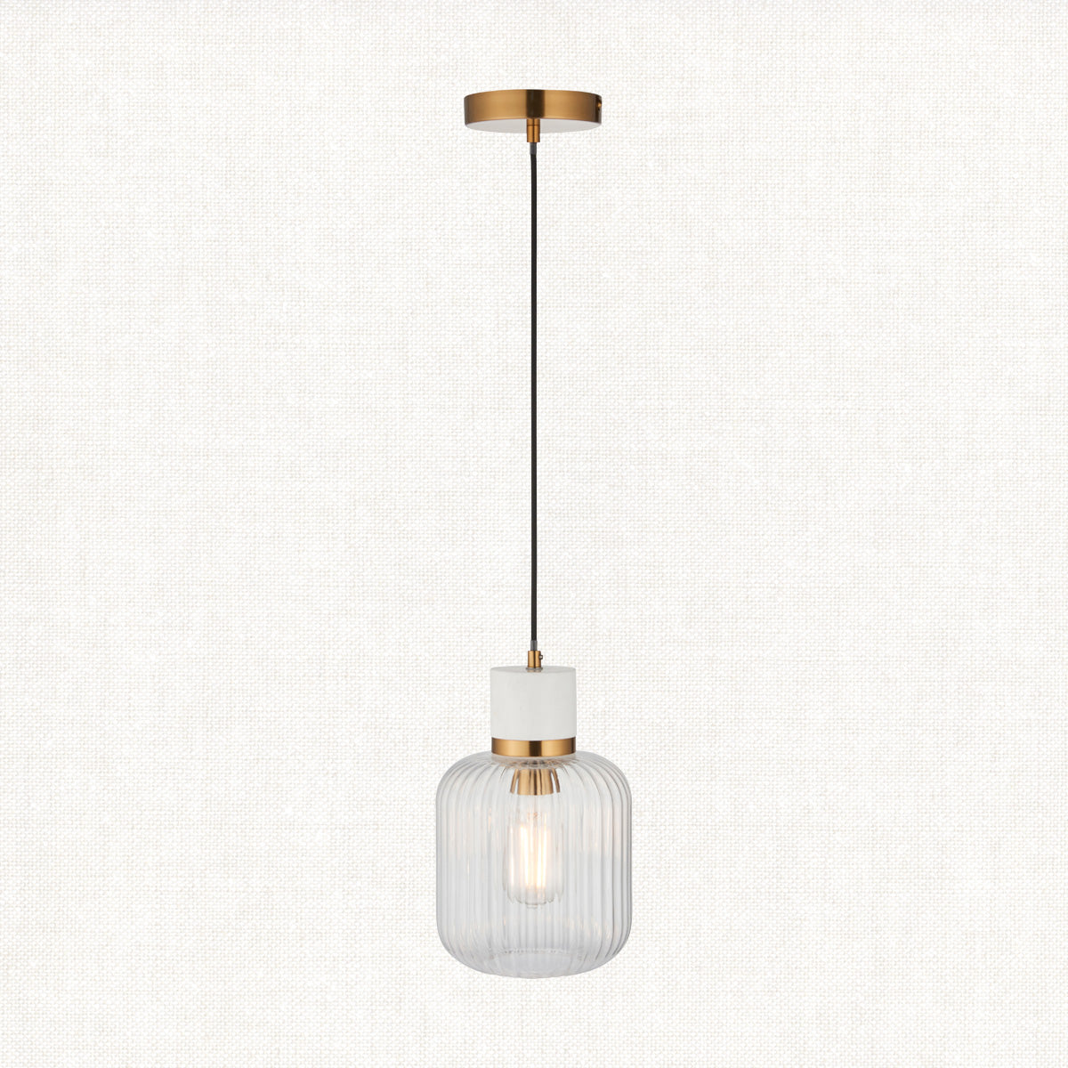 White Volakas Marble, Vintage Brass & Clear Ribbed Glass