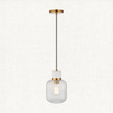 White Volakas Marble, Vintage Brass & Clear Ribbed Glass