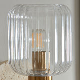 Natural Travertine, Vintage Brass & Clear Ribbed Glass