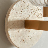 Natural Travertine, Vintage Brass & Clear Ribbed Glass
