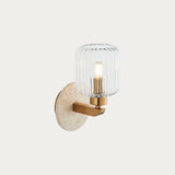Natural Travertine, Vintage Brass & Clear Ribbed Glass
