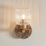 Dark Brown Emperador Marble, Vintage Brass & Clear Ribbed Glass