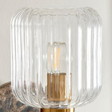 Dark Brown Emperador Marble, Vintage Brass & Clear Ribbed Glass