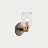 Dark Brown Emperador Marble, Vintage Brass & Clear Ribbed Glass