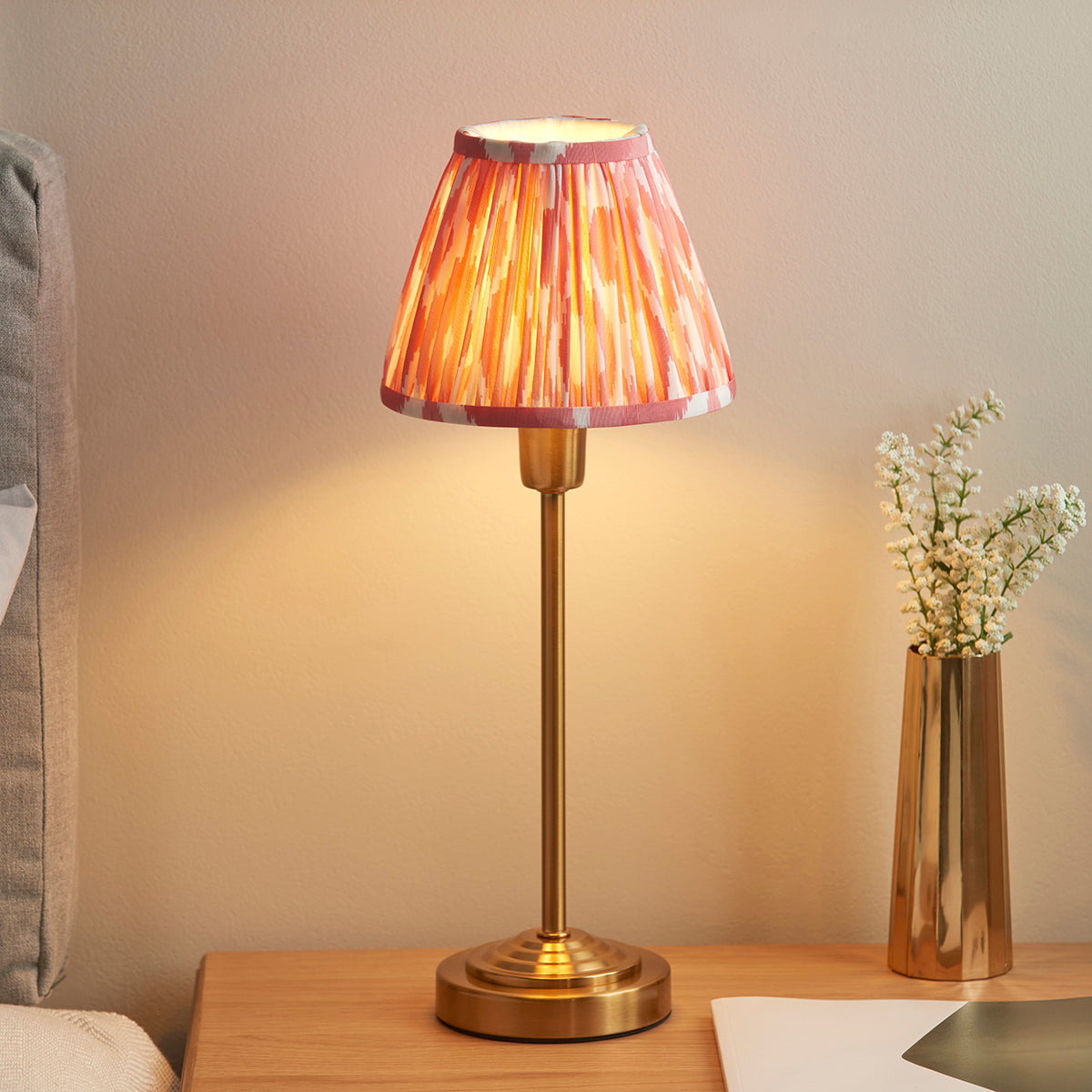 Vintage Brass Finish & Coral Pink Fabric