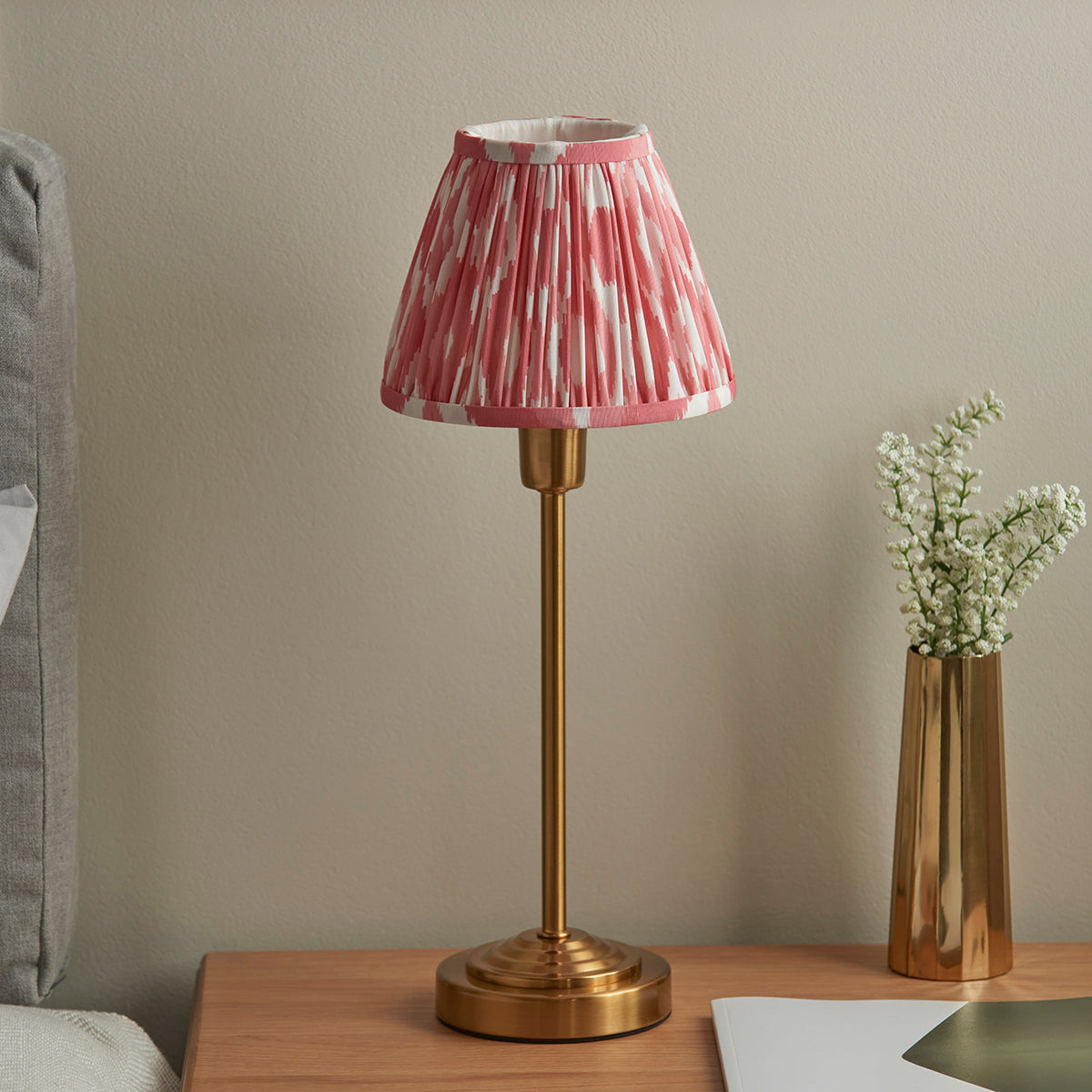 Vintage Brass Finish & Coral Pink Fabric