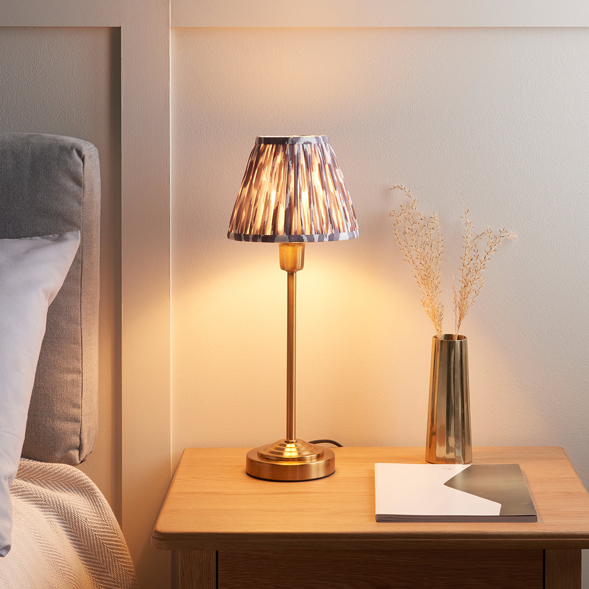 Vintage Brass Finish & Pearl Grey Fabric
