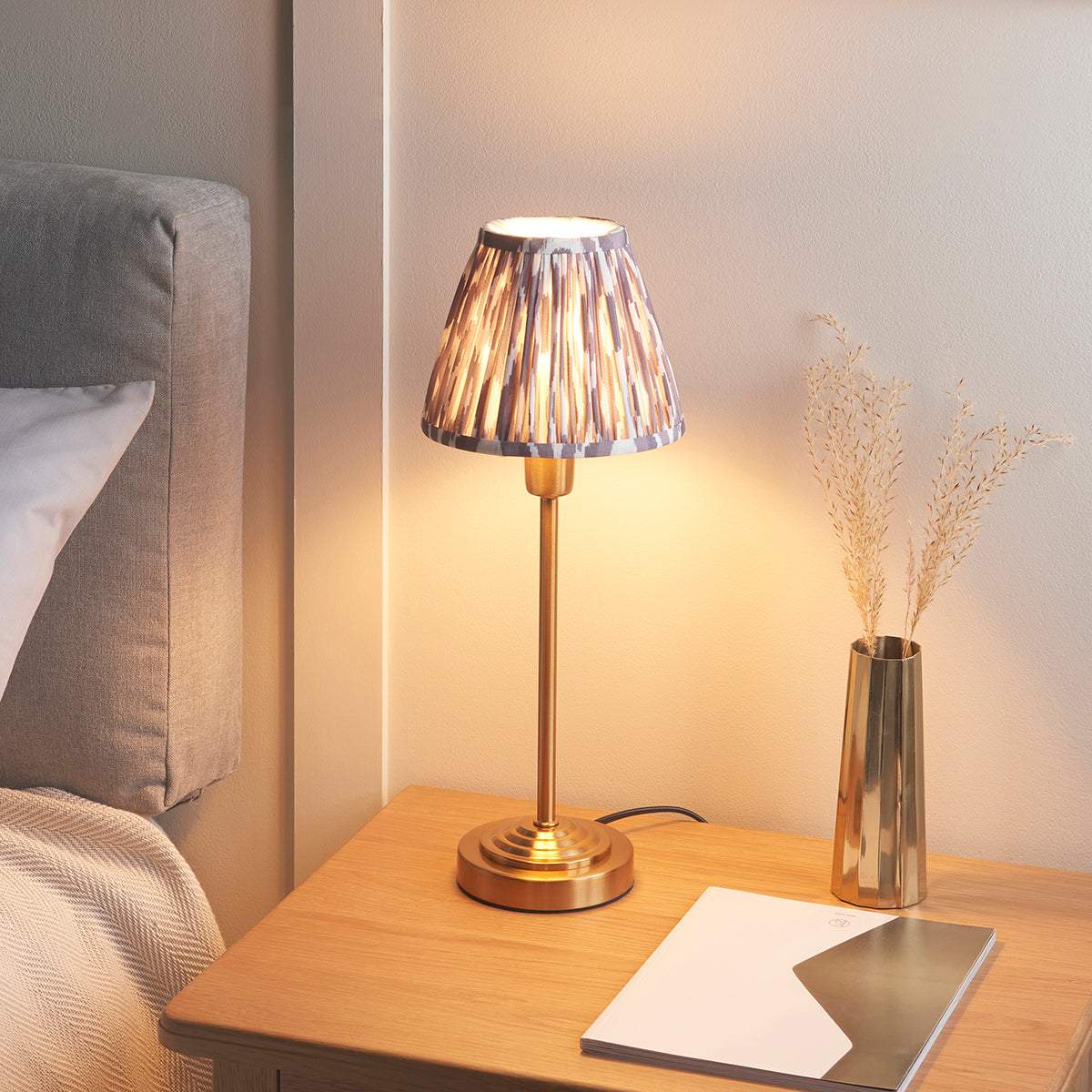 Vintage Brass Finish & Pearl Grey Fabric