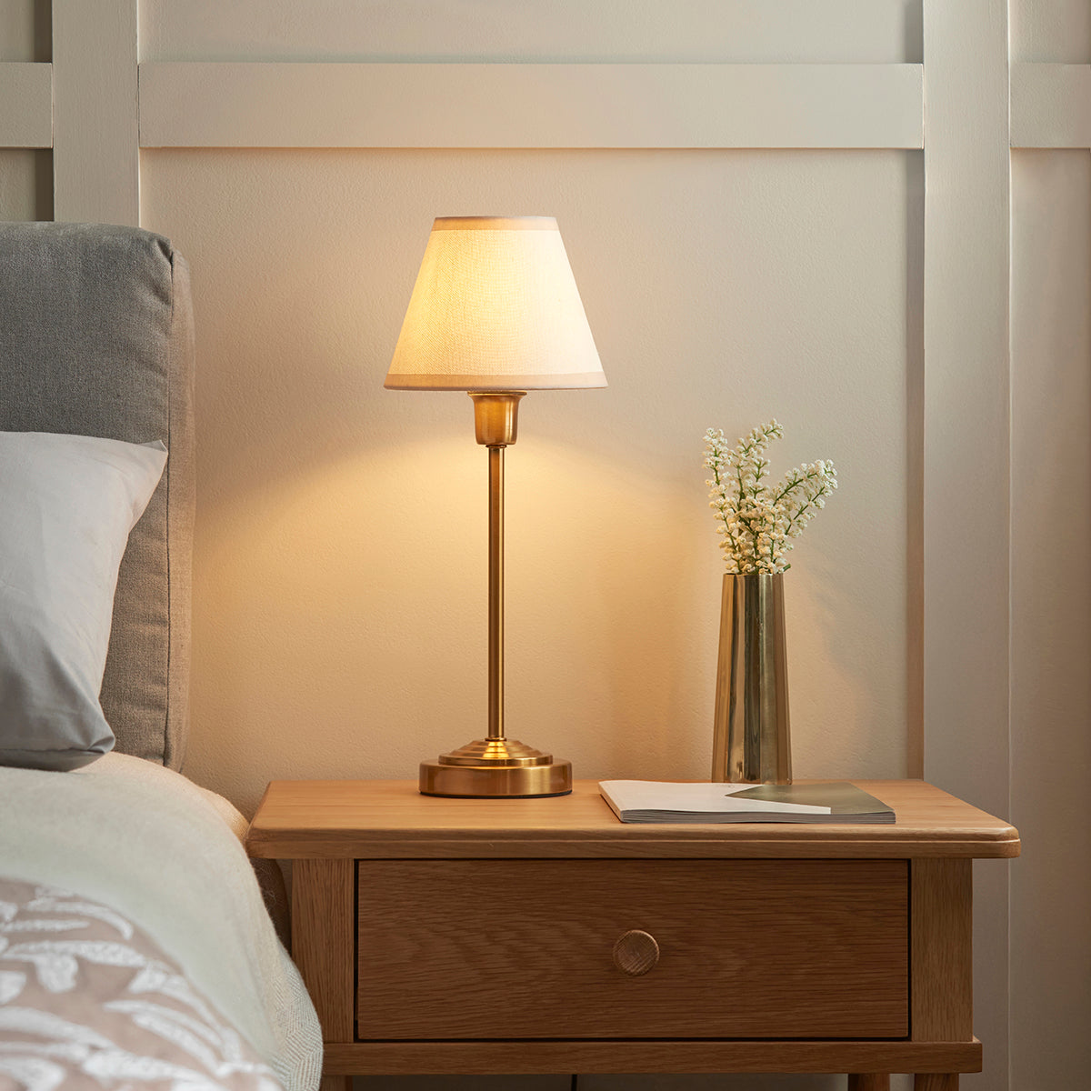 Vintage brass finish & vintage white fabric