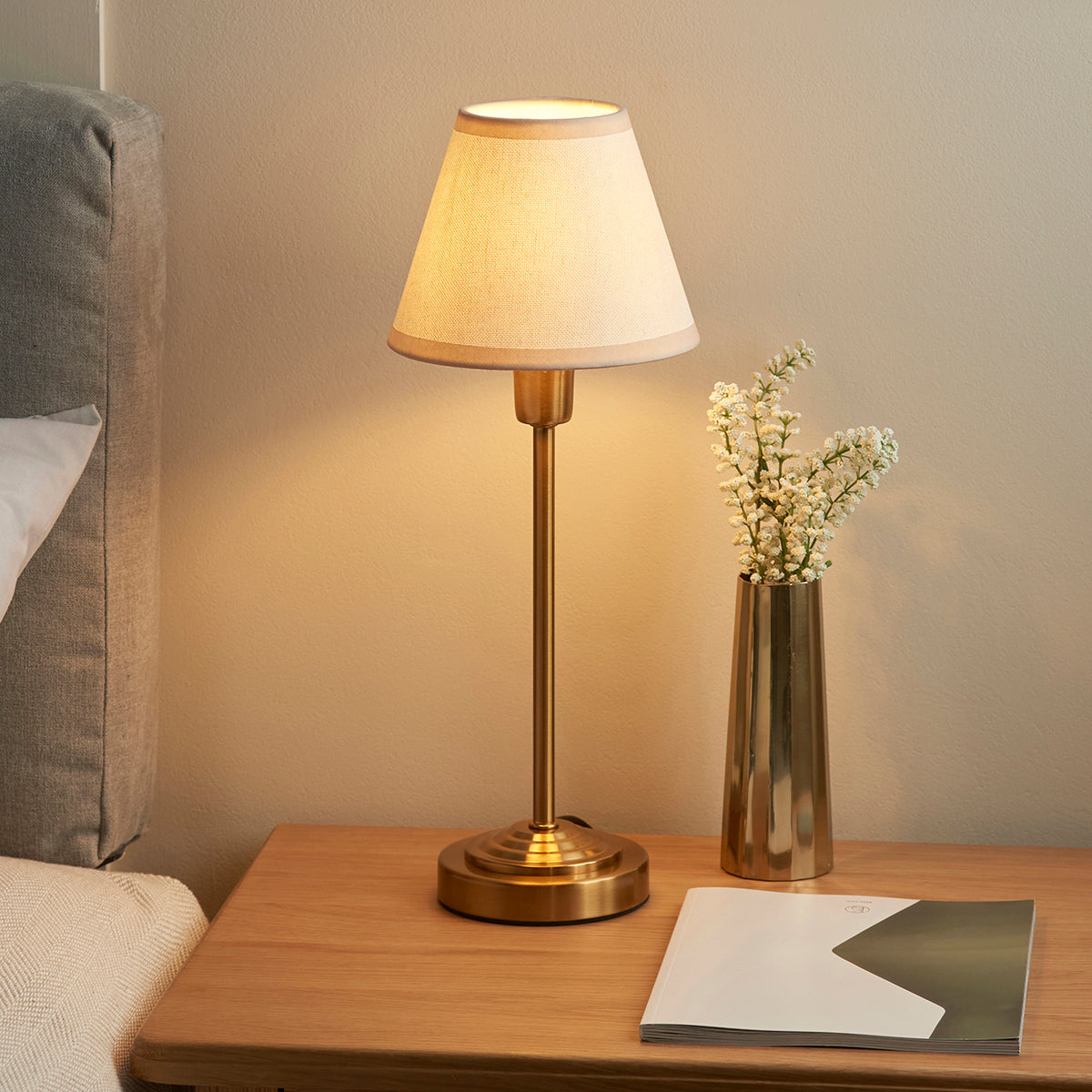 Vintage brass finish & vintage white fabric