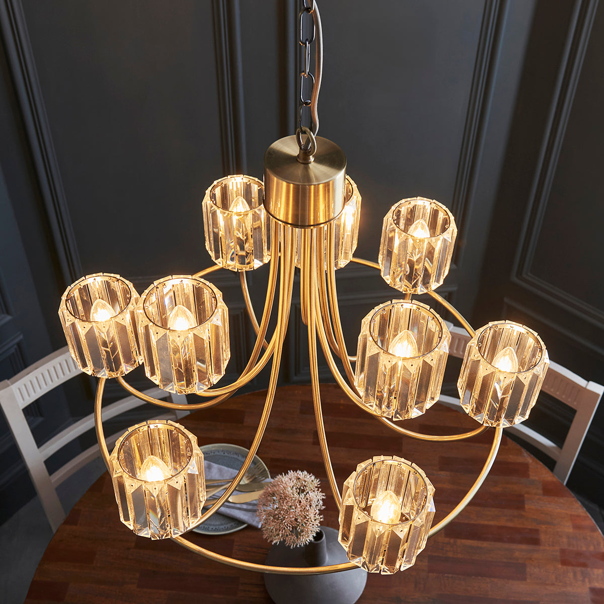 Rosalie 9-Light Tiered Chandelier in Antique Brass