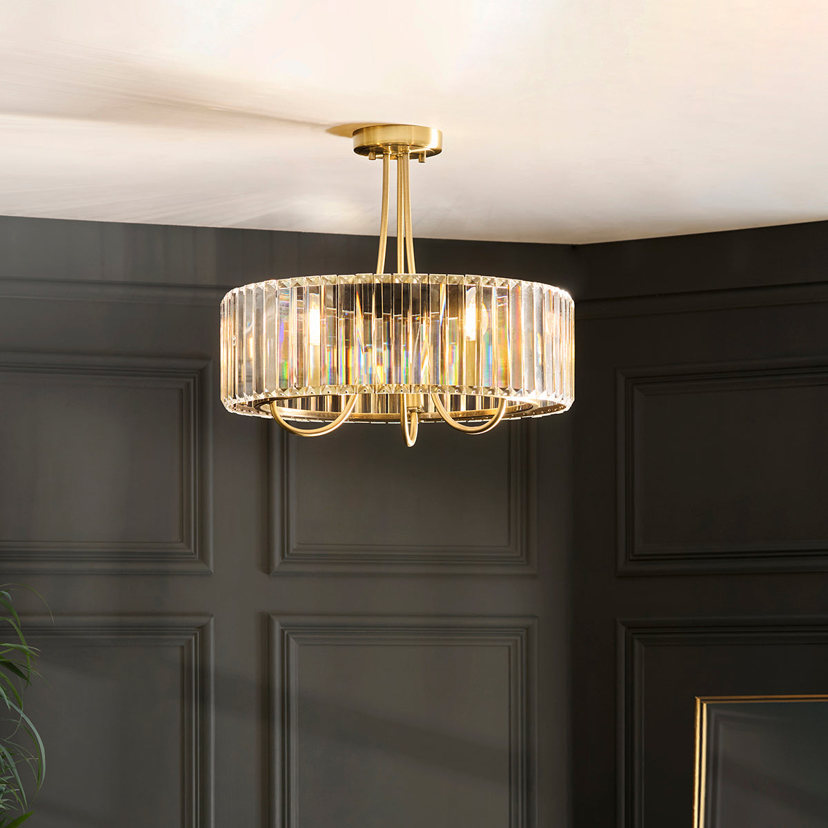 Amela 3-Light Semi Flush Light in Antique Brass