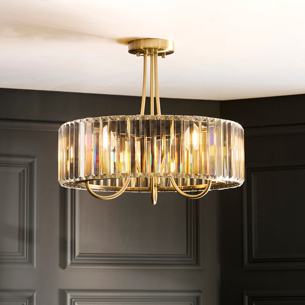 Amela 3-Light Semi Flush Light in Antique Brass