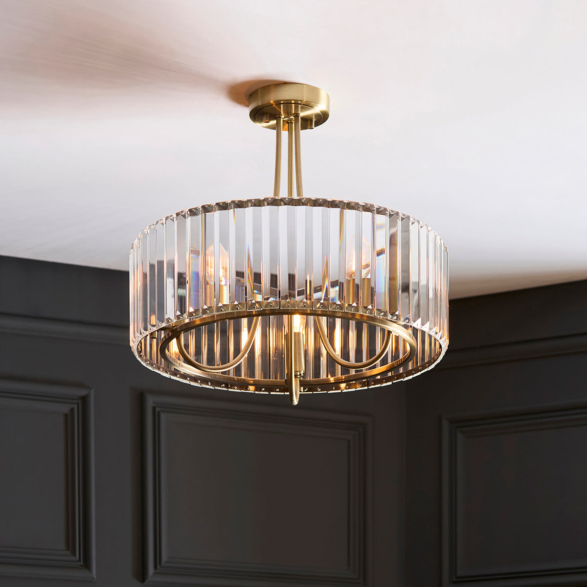 Amela 3-Light Semi Flush Light in Antique Brass