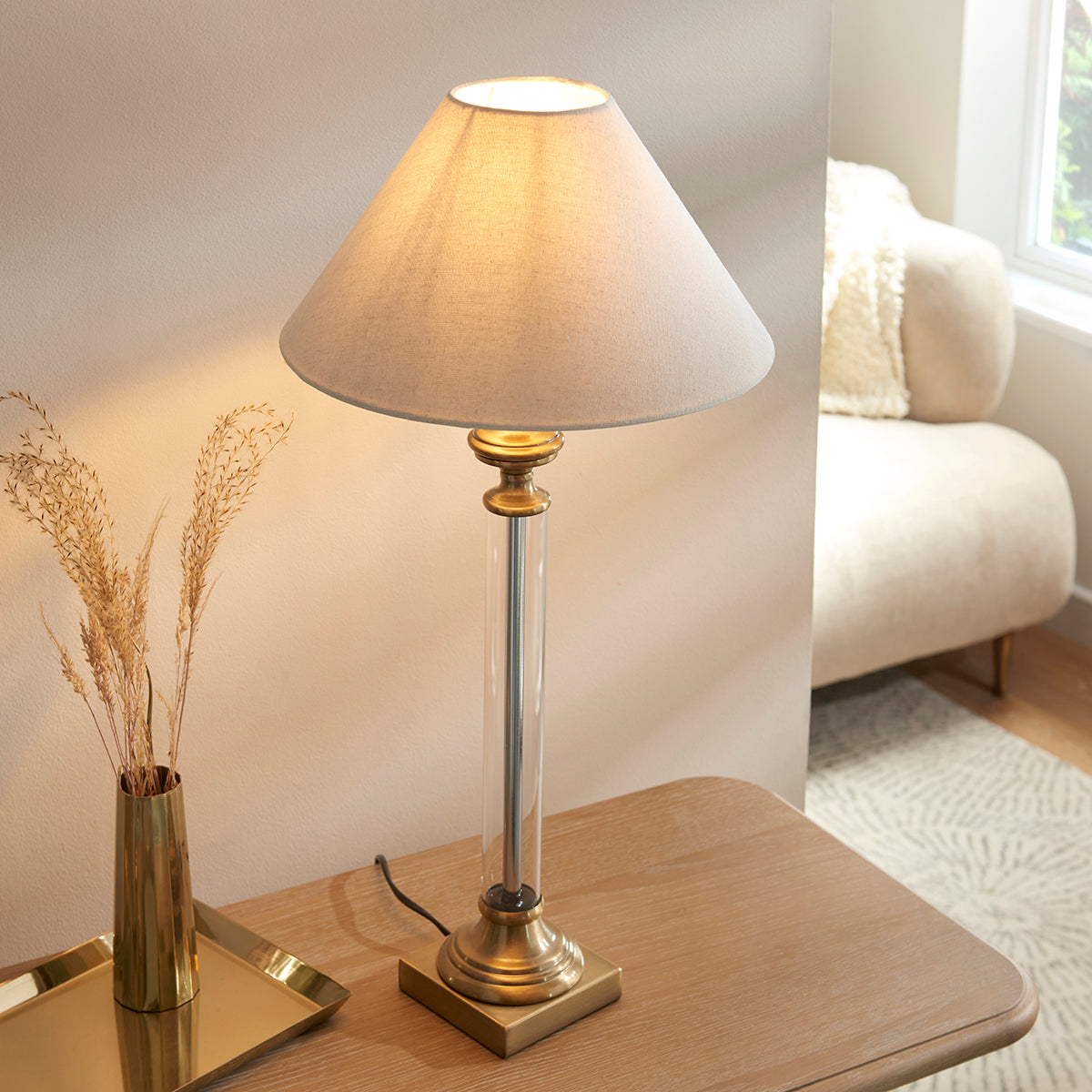 Antique Brass Plate & Natural Faux Linen Fabric