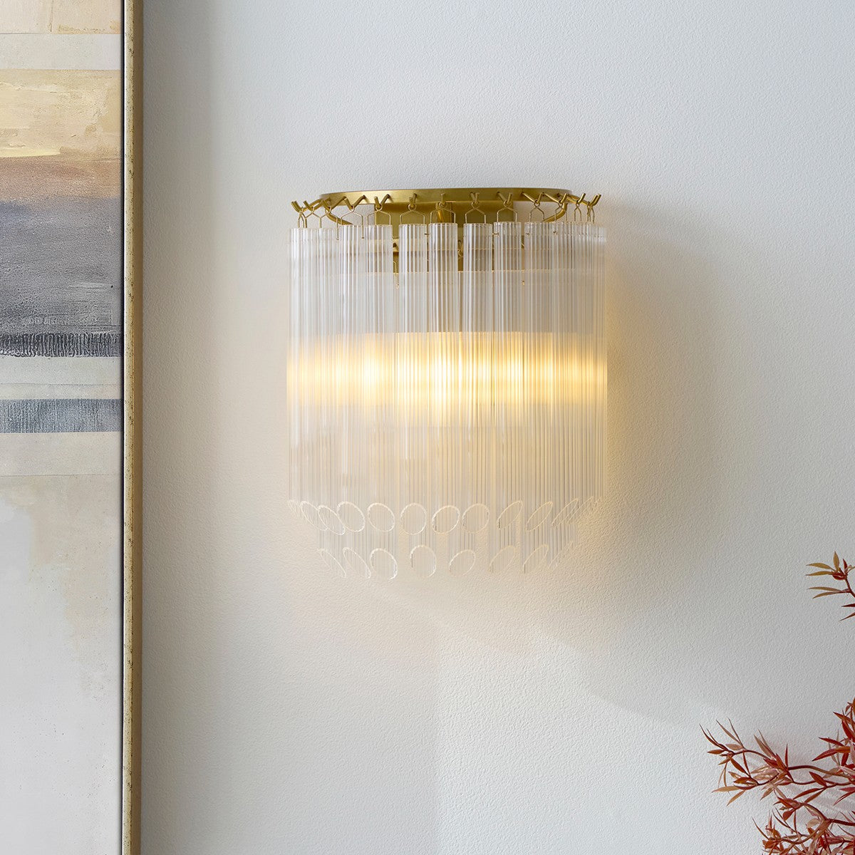 Montrelle Brass Wall Light with Ribbed Glass Lamp Shades
