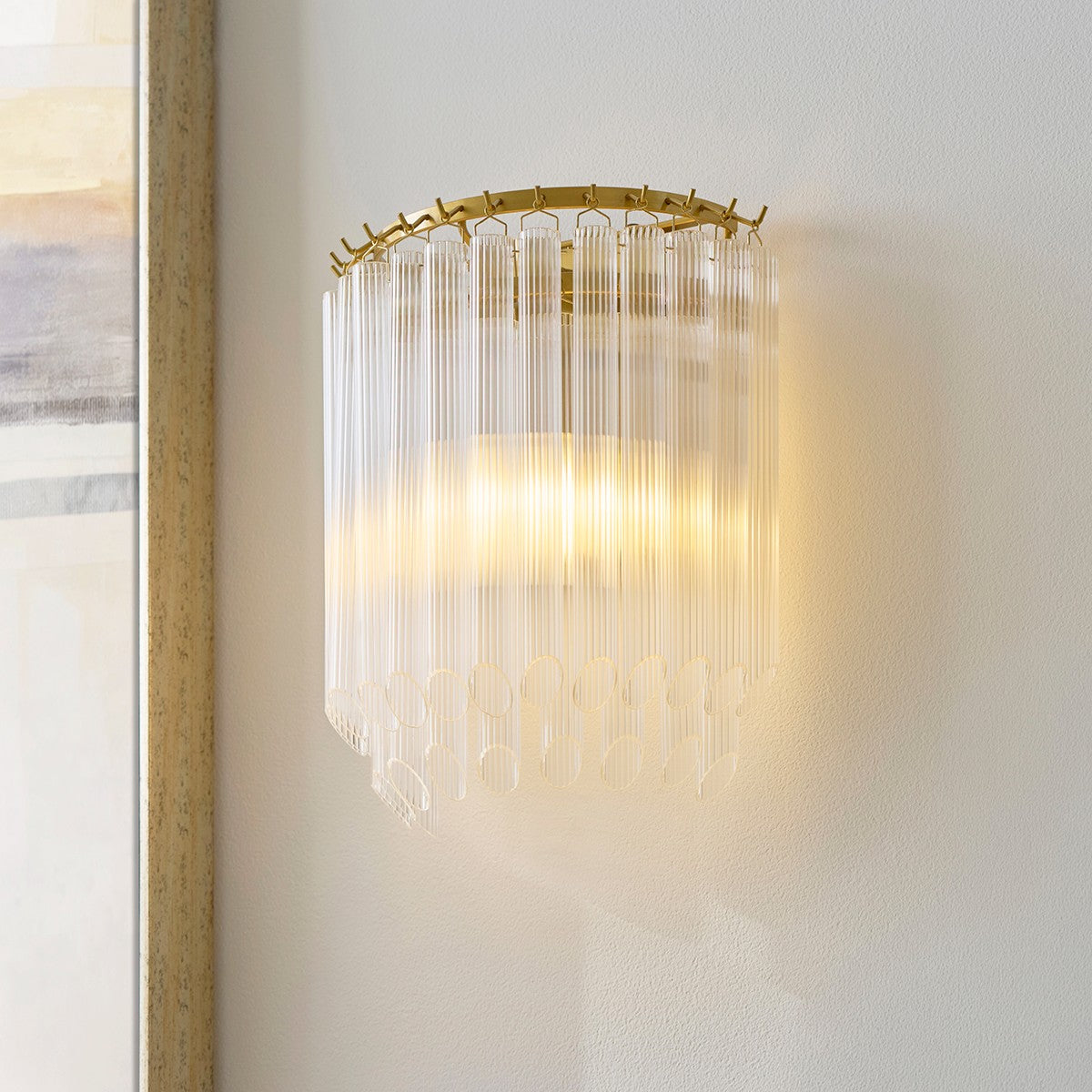 Montrelle Brass Wall Light with Ribbed Glass Lamp Shades