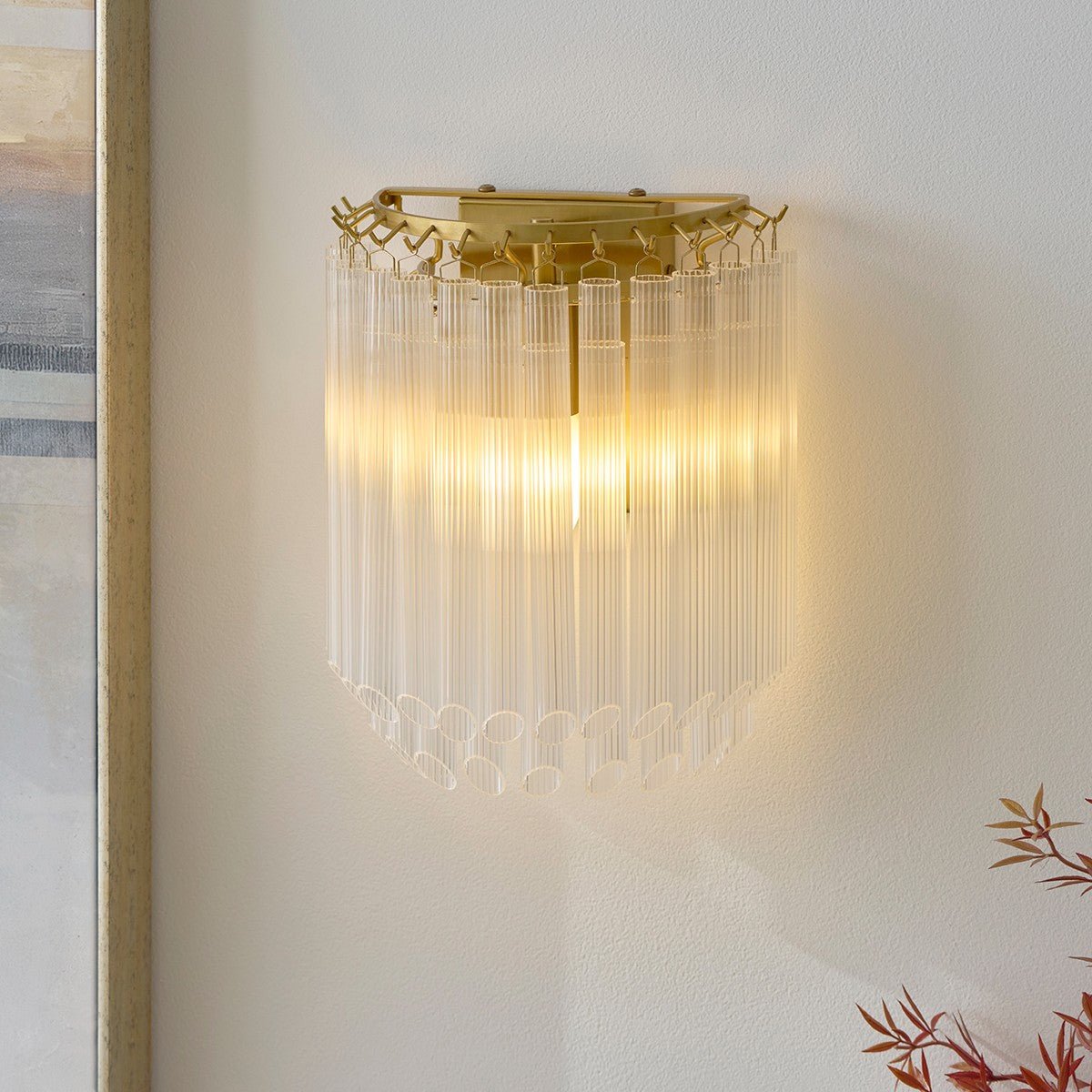 Montrelle Brass Wall Light with Ribbed Glass Lamp Shades