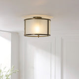 Radley Modern Flush Ceiling Light Fixture in Antique Brass with Frosted Ribbed Glass