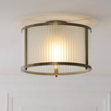 Radley Modern Flush Ceiling Light Fixture in Antique Brass with Frosted Ribbed Glass