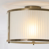 Radley Modern Flush Ceiling Light Fixture in Antique Brass with Frosted Ribbed Glass
