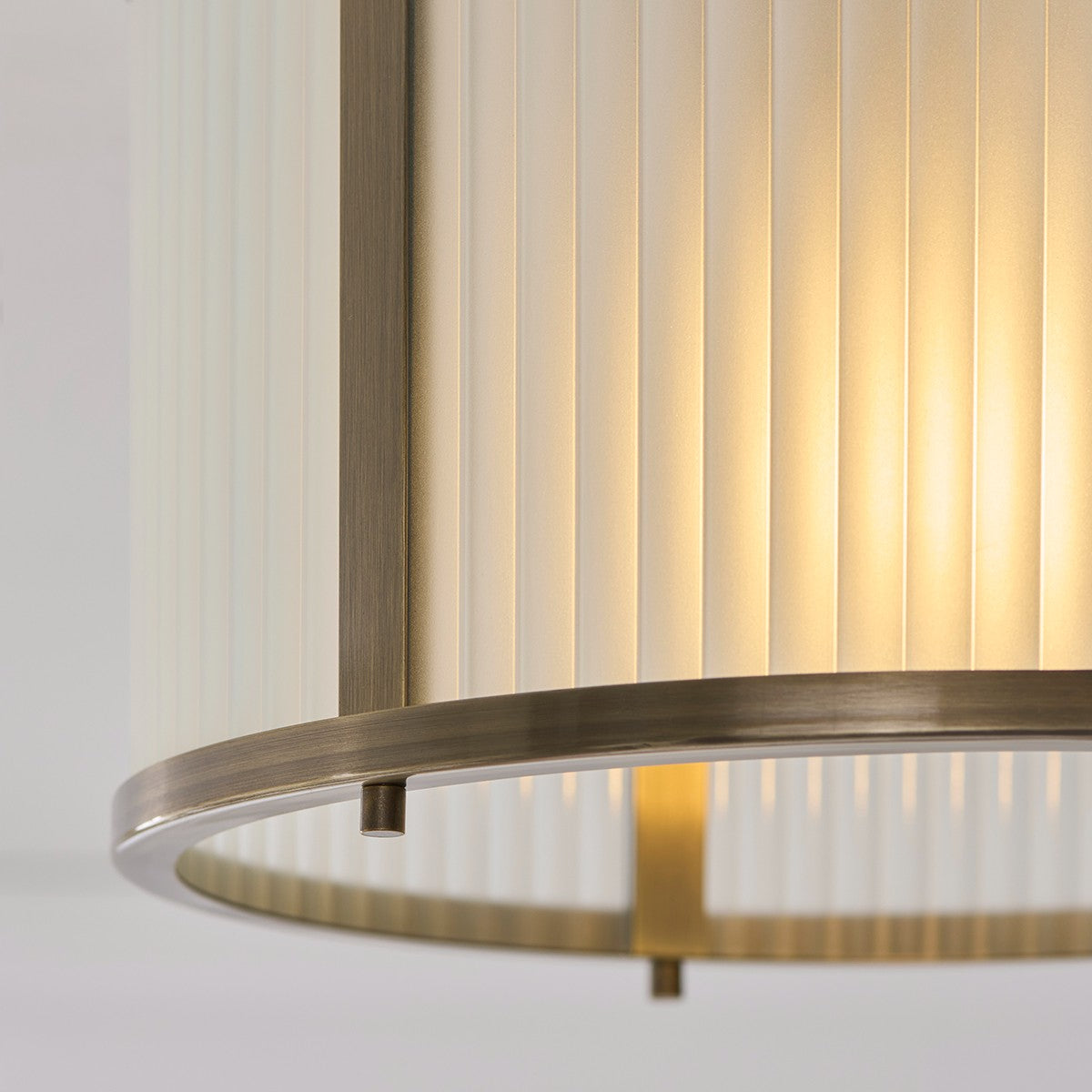 Radley Modern Flush Ceiling Light Fixture in Antique Brass with Frosted Ribbed Glass