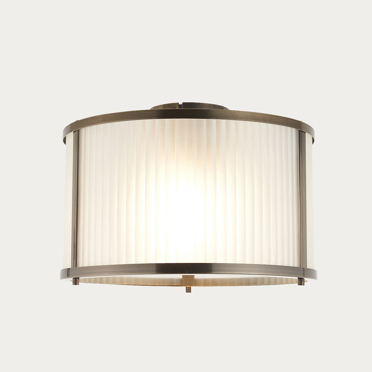 Radley Modern Flush Ceiling Light Fixture in Antique Brass with Frosted Ribbed Glass