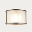 Radley Modern Flush Ceiling Light Fixture in Antique Brass with Frosted Ribbed Glass