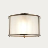 Radley Modern Flush Ceiling Light Fixture in Antique Brass with Frosted Ribbed Glass