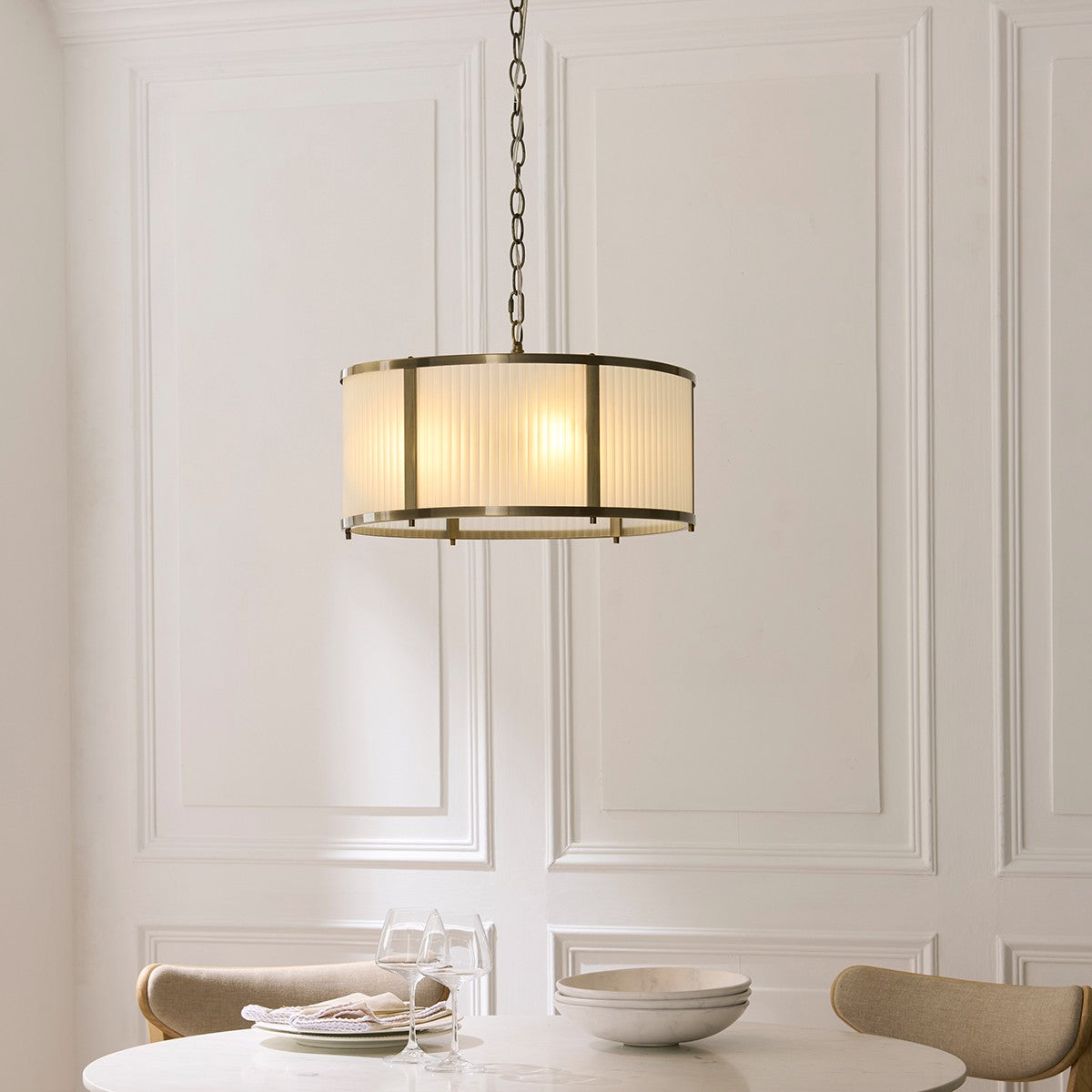Radley 3 Light Antique Brass Ceiling Lamp with Frosted Ribbed Glass